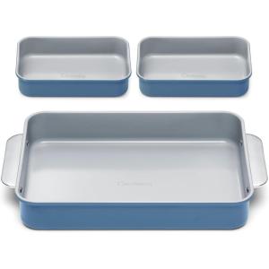 Caraway Nonstick Rectangle Baking Pan Set – 2x 9″ x 6.5″ & 1x 9″ x 13″ – Non-Toxic, PTFE & PFOA Free – Aluminized Steel Core – Deep Ceramic Baking Pan for Casseroles, Lasagna & More – Cream(Slate)