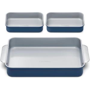 Caraway Nonstick Rectangle Baking Pan Set – 2x 9″ x 6.5″ & 1x 9″ x 13″ – Non-Toxic, PTFE & PFOA Free – Aluminized Steel Core – Deep Ceramic Baking Pan for Casseroles, Lasagna & More – Cream(Navy)