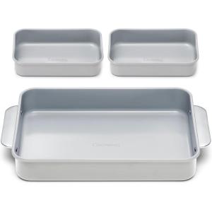 Caraway Nonstick Rectangle Baking Pan Set – 2x 9″ x 6.5″ & 1x 9″ x 13″ – Non-Toxic, PTFE & PFOA Free – Aluminized Steel Core – Deep Ceramic Baking Pan for Casseroles, Lasagna & More – Cream(Gray)