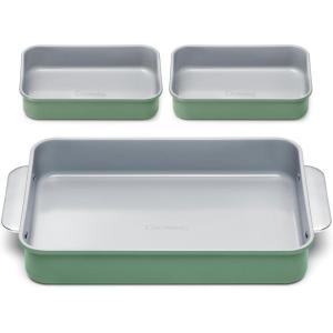 Caraway Nonstick Rectangle Baking Pan Set – 2x 9″ x 6.5″ & 1x 9″ x 13″ – Non-Toxic, PTFE & PFOA Free – Aluminized Steel Core – Deep Ceramic Baking Pan for Casseroles, Lasagna & More – Cream(Sage)