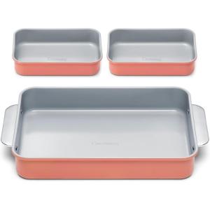 Caraway Nonstick Rectangle Baking Pan Set – 2x 9″ x 6.5″ & 1x 9″ x 13″ – Non-Toxic, PTFE & PFOA Free – Aluminized Steel Core – Deep Ceramic Baking Pan for Casseroles, Lasagna & More – Cream(Perracotta)