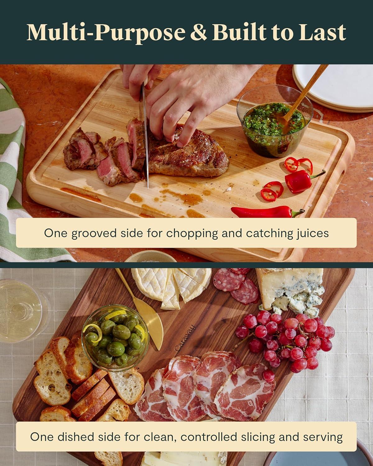 imageCaraway 17 Prep amp Serve Butcher Block Wood Cutting Board for Kitchen Rectangle DualSided Chopping Block for Prep Presentation and Serving WalnutMaple