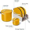 Caraway Cookware+ Collection – Specialty Cookware Set – Petite Cooker, Stir Fry Pan, Rondeau, & Stock Pot – 3 Lids & Storage Organizer Included – Cream(Marigold)