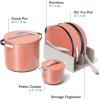 Caraway Cookware+ Collection – Specialty Cookware Set – Petite Cooker, Stir Fry Pan, Rondeau, & Stock Pot – 3 Lids & Storage Organizer Included – Cream(Perracotta)