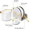 Caraway Cookware+ Collection – Specialty Cookware Set – Petite Cooker, Stir Fry Pan, Rondeau, & Stock Pot – 3 Lids & Storage Organizer Included – Cream(White)