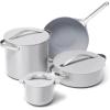 Caraway Cookware+ Collection – Specialty Cookware Set – Petite Cooker, Stir Fry Pan, Rondeau, & Stock Pot – 3 Lids & Storage Organizer Included – Cream(Gray)