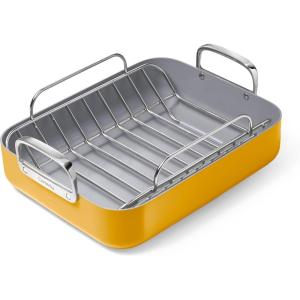 Caraway Roasting Pan – 16×13” Roasting Pan with Rack – Non-Stick Ceramic Coated – Non Toxic, PTFE & PFOA Free – Oven Safe & Compatible with All Stovetops – Sage(Marigold)