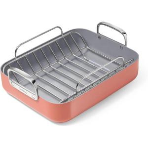 Caraway Roasting Pan – 16×13” Roasting Pan with Rack – Non-Stick Ceramic Coated – Non Toxic, PTFE & PFOA Free – Oven Safe & Compatible with All Stovetops – Sage(Perracotta)