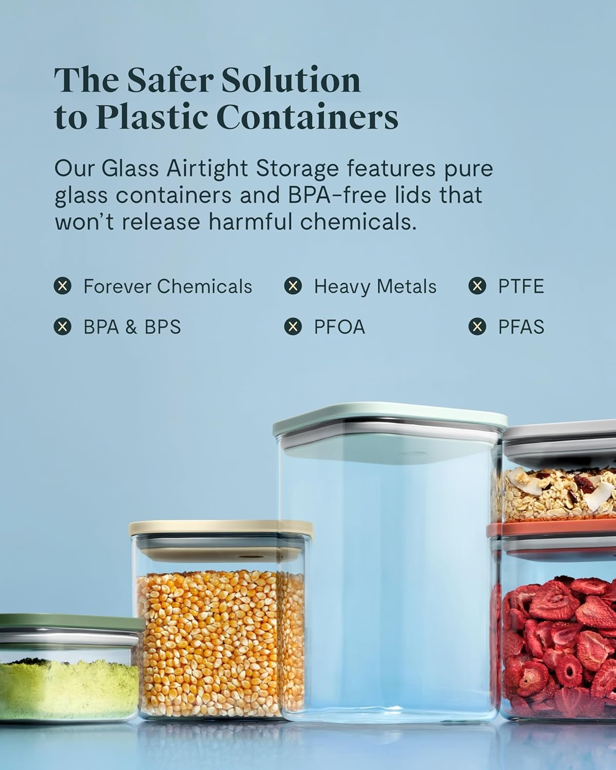 image:imageCaraway 25qt Glass Airtight Food Storage Containers with Lids NonToxic BPAFree Kitchen Storage Container Stackable SpaceSaving Airtight Containers for Pantry Dry Goods 6 Pack NavyNavy