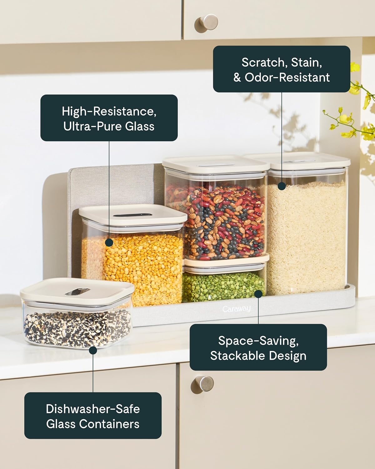 image:imageCaraway 25qt Glass Airtight Food Storage Containers with Lids NonToxic BPAFree Kitchen Storage Container Stackable SpaceSaving Airtight Containers for Pantry Dry Goods 6 Pack NavyMist