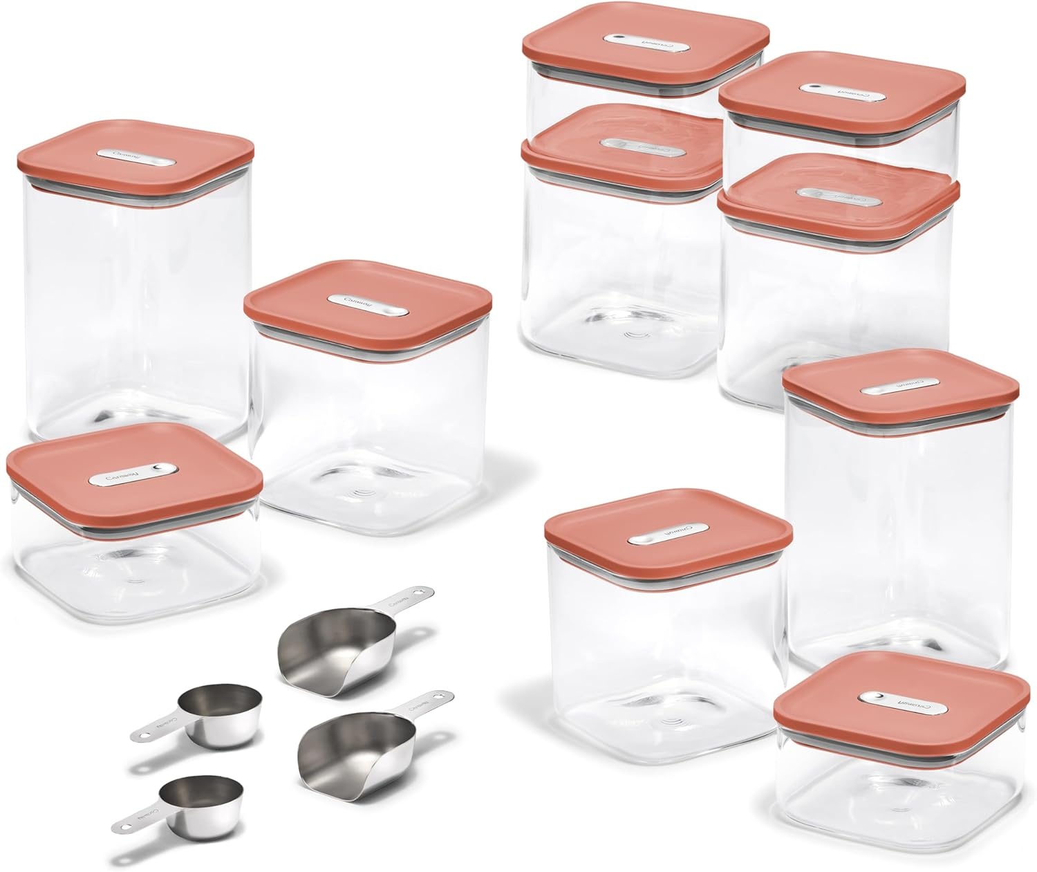 image:imageCaraway 26Piece Ultimate Airtight Glass Food Storage Containers with Lids Scoops Measuring Cups and Organizers NonToxic BPAFree Stackable SpaceSaving Containers for Pantry CreamPerracotta