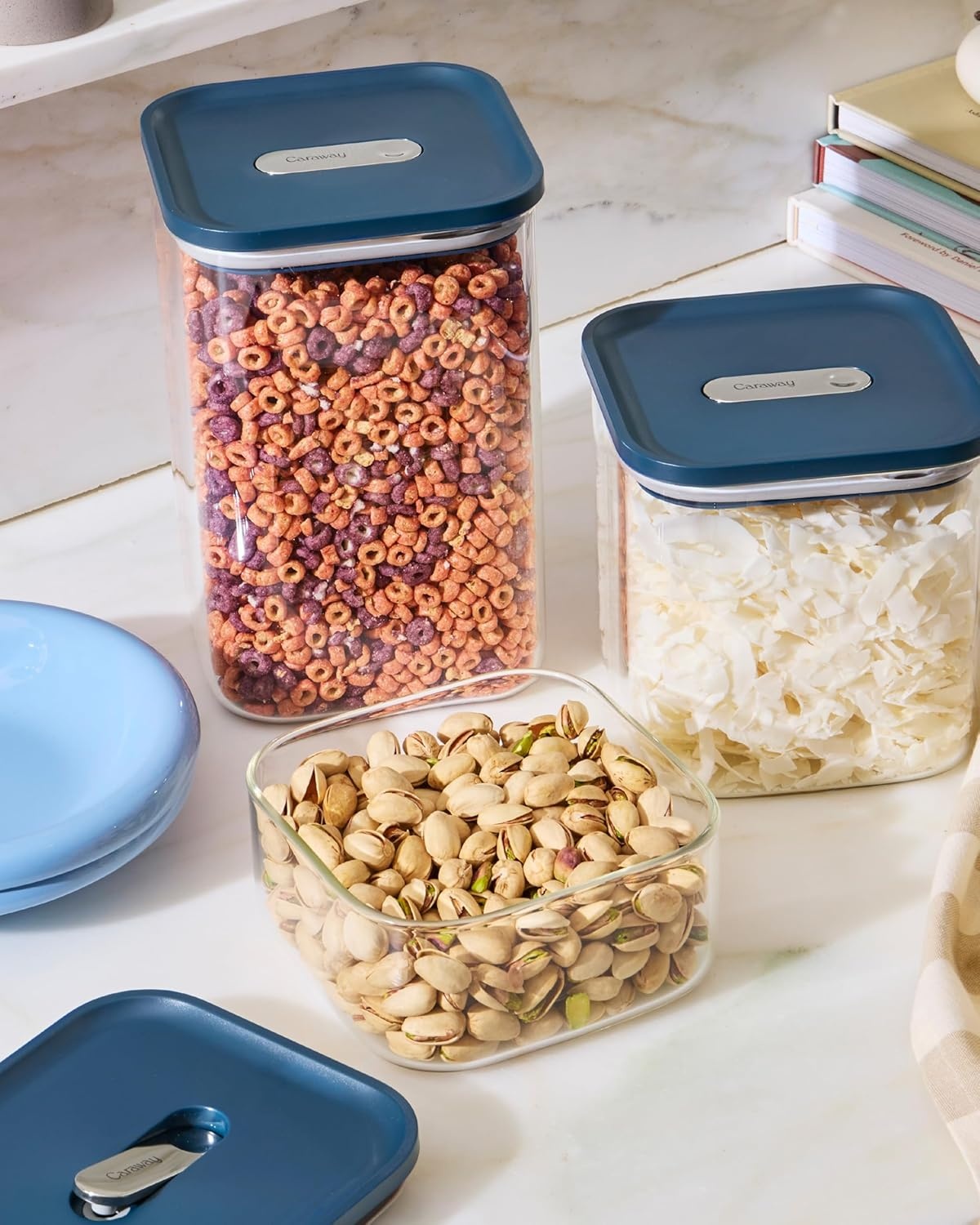 image:imageCaraway 26Piece Ultimate Airtight Glass Food Storage Containers with Lids Scoops Measuring Cups and Organizers NonToxic BPAFree Stackable SpaceSaving Containers for Pantry CreamCream