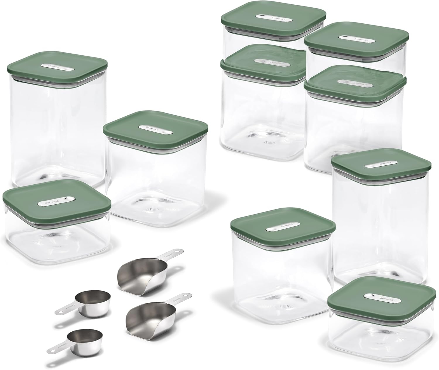image:imageCaraway 26Piece Ultimate Airtight Glass Food Storage Containers with Lids Scoops Measuring Cups and Organizers NonToxic BPAFree Stackable SpaceSaving Containers for Pantry CreamSage