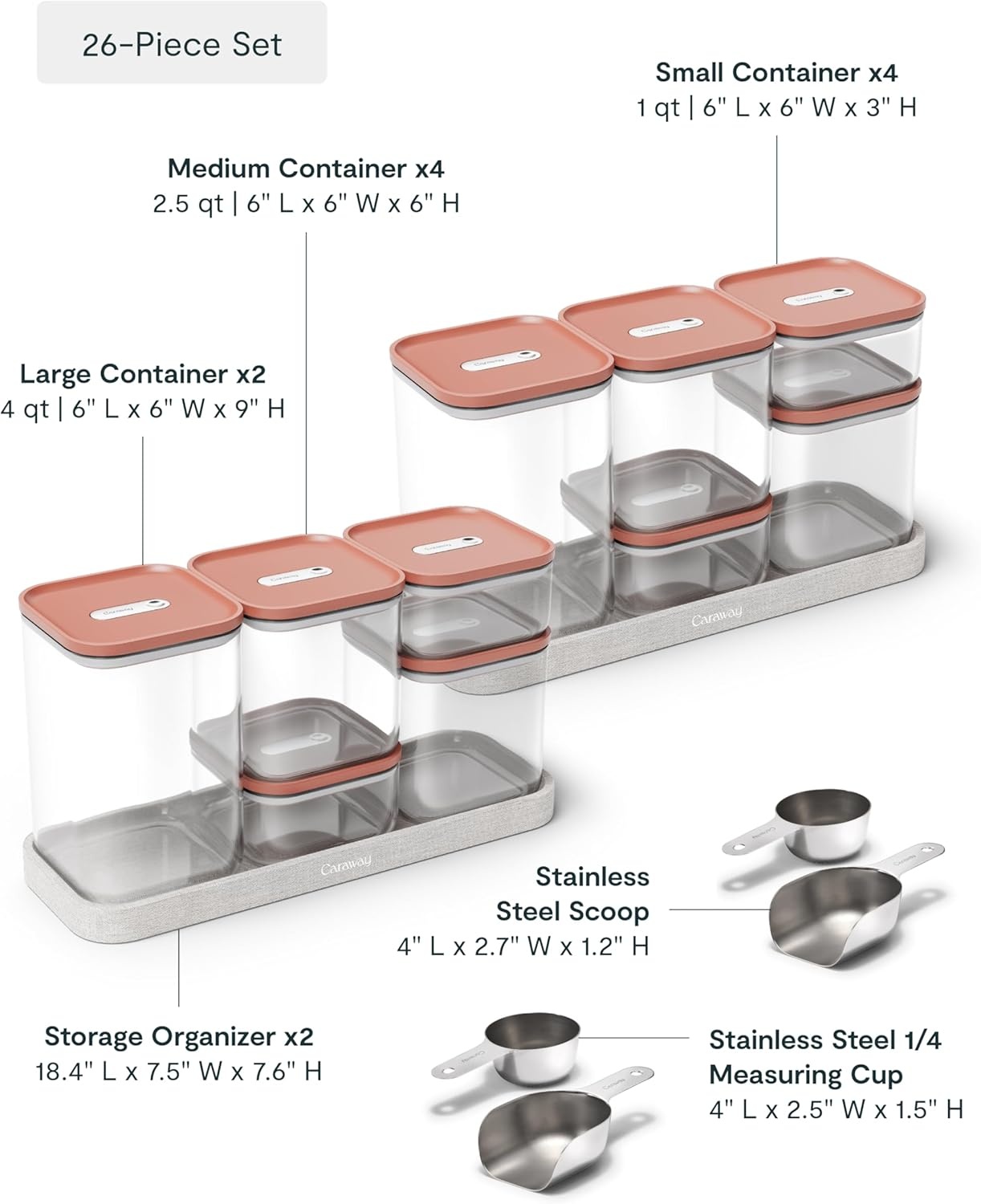image:imageCaraway 26Piece Ultimate Airtight Glass Food Storage Containers with Lids Scoops Measuring Cups and Organizers NonToxic BPAFree Stackable SpaceSaving Containers for Pantry CreamPerracotta