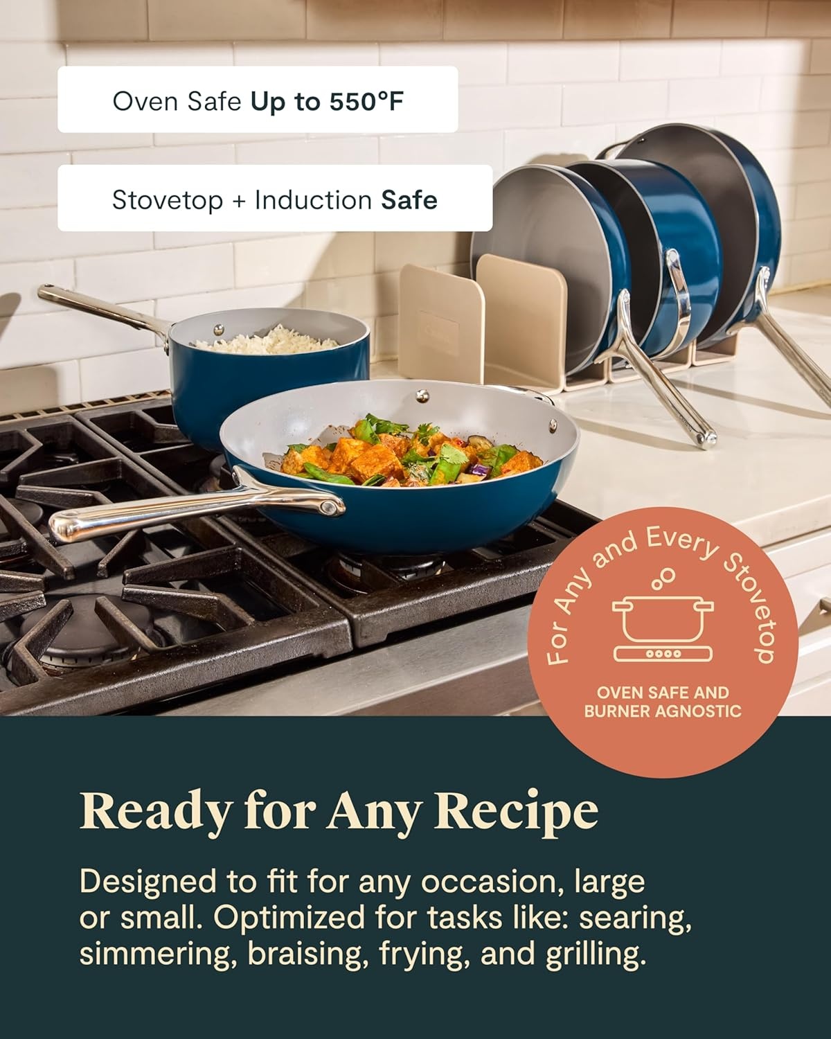 image:imageCaraway 31Piece Ceramic Cookware Bundle Fry Pans Saucepans Saut Pan Dutch Oven Petite Cooker Stir Fry Rondeau Stock Pot Grill amp Griddle Pans Roasting Pan Racks Organizers NavyCream