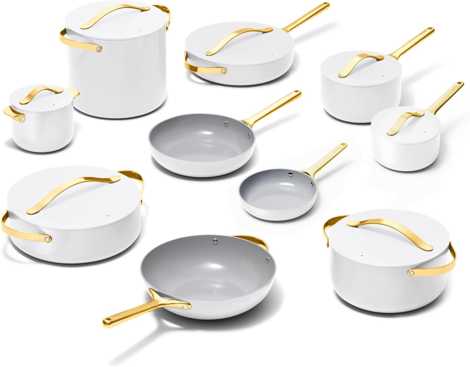 image:imageCaraway 31Piece Ceramic Cookware Bundle Fry Pans Saucepans Saut Pan Dutch Oven Petite Cooker Stir Fry Rondeau Stock Pot Grill amp Griddle Pans Roasting Pan Racks Organizers NavyWhite