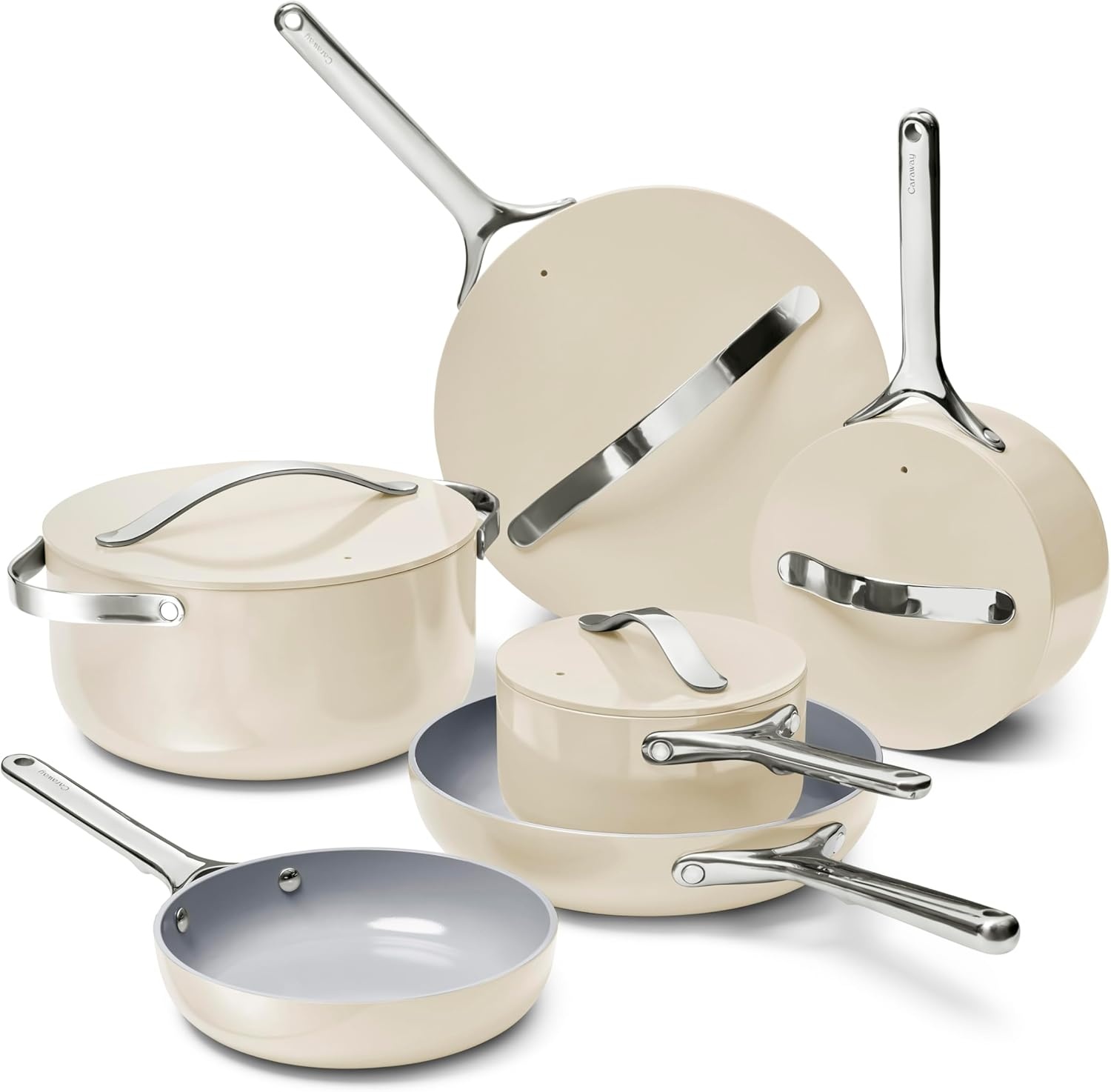 image:imageCaraway 31Piece Ceramic Cookware Bundle Fry Pans Saucepans Saut Pan Dutch Oven Petite Cooker Stir Fry Rondeau Stock Pot Grill amp Griddle Pans Roasting Pan Racks Organizers NavyCream