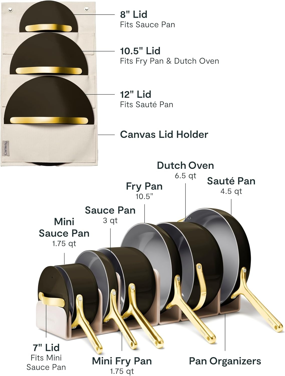 image:imageCaraway 31Piece Ceramic Cookware Bundle Fry Pans Saucepans Saut Pan Dutch Oven Petite Cooker Stir Fry Rondeau Stock Pot Grill amp Griddle Pans Roasting Pan Racks Organizers NavyBlack