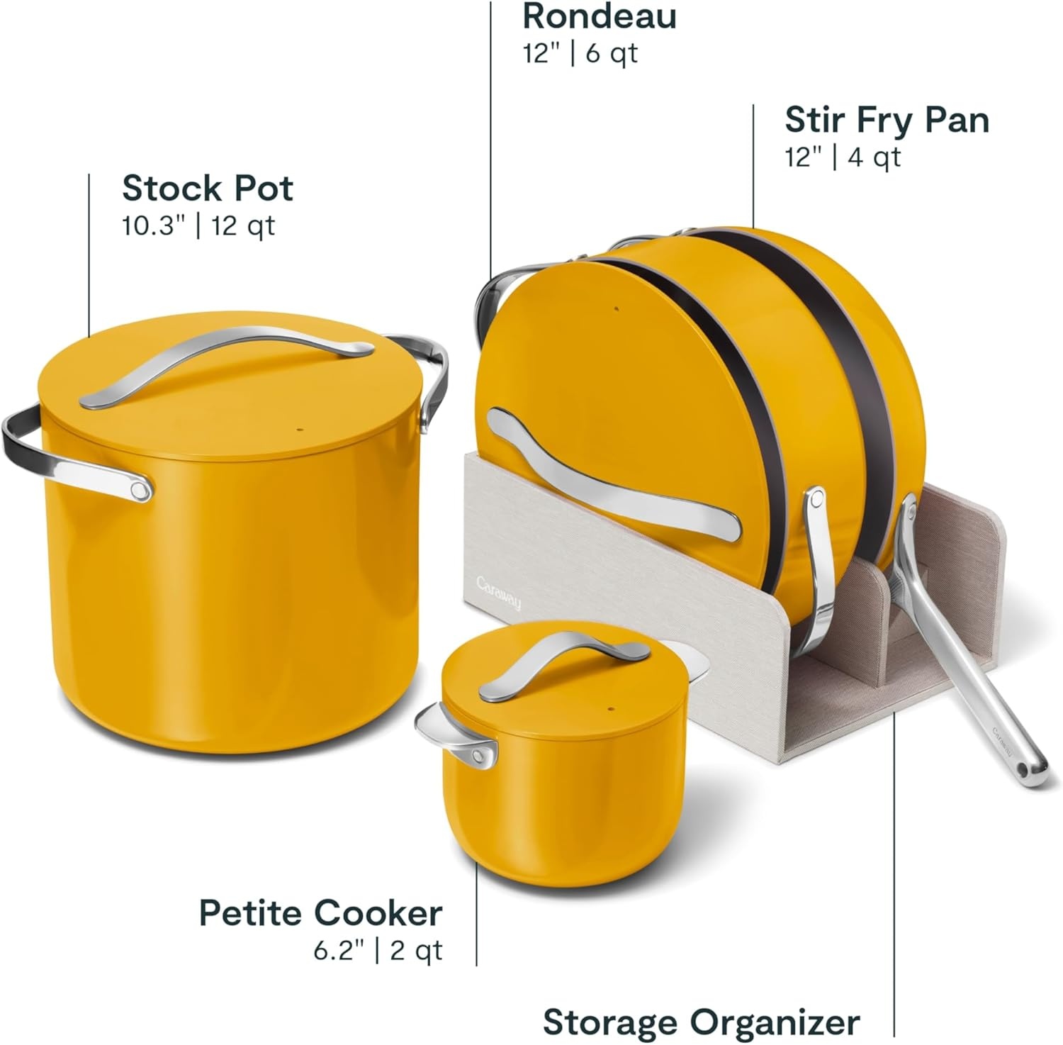 image:imageCaraway 31Piece Ceramic Cookware Bundle Fry Pans Saucepans Saut Pan Dutch Oven Petite Cooker Stir Fry Rondeau Stock Pot Grill amp Griddle Pans Roasting Pan Racks Organizers NavyMarigold