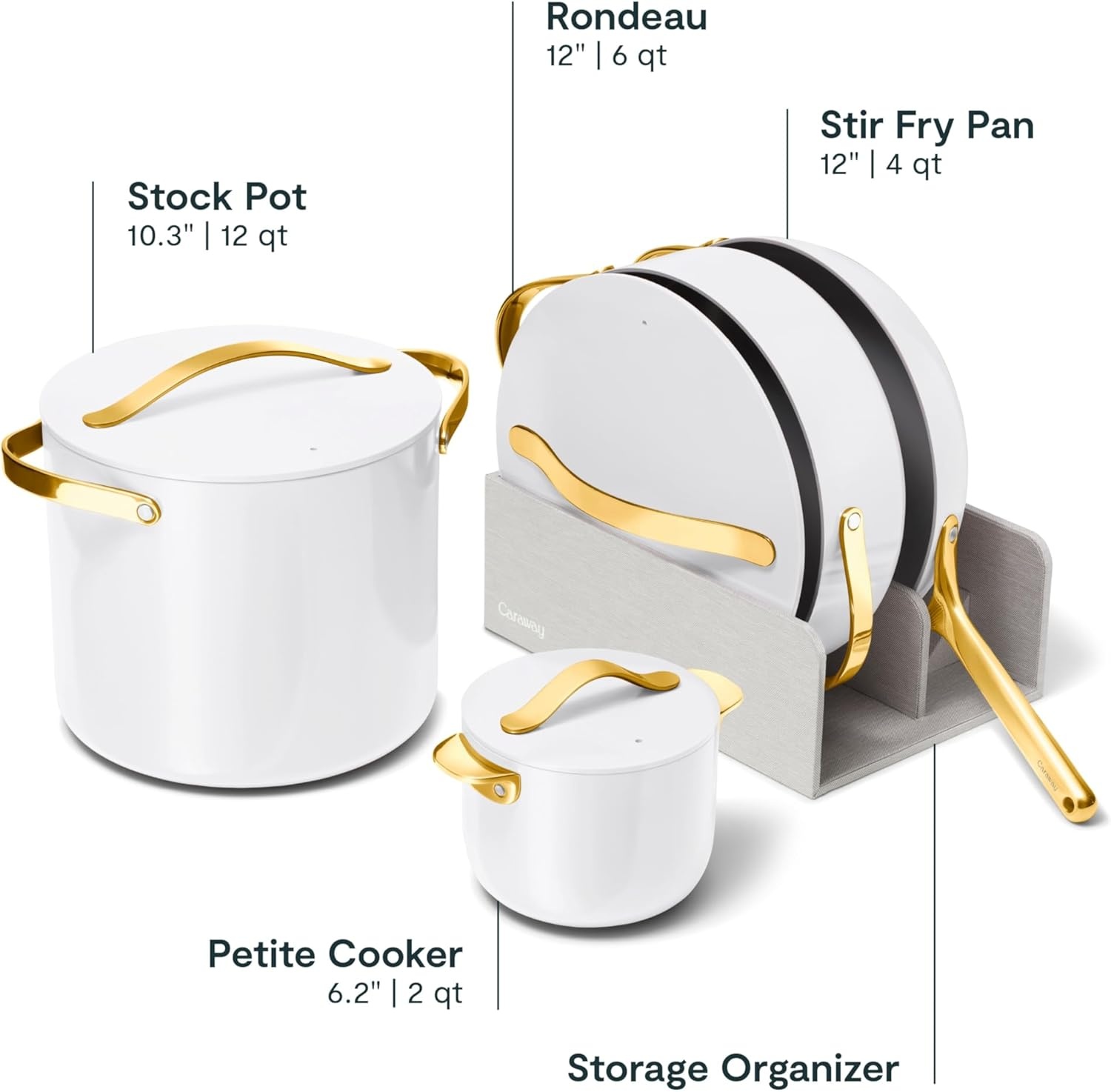 image:imageCaraway 31Piece Ceramic Cookware Bundle Fry Pans Saucepans Saut Pan Dutch Oven Petite Cooker Stir Fry Rondeau Stock Pot Grill amp Griddle Pans Roasting Pan Racks Organizers NavyWhite