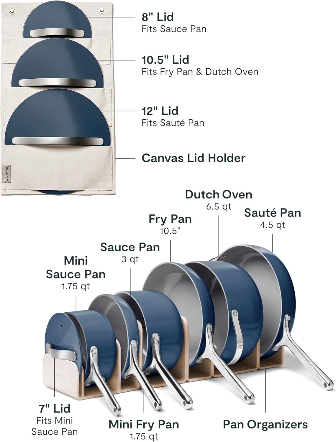 image:imageCaraway 31Piece Ceramic Cookware Bundle Fry Pans Saucepans Saut Pan Dutch Oven Petite Cooker Stir Fry Rondeau Stock Pot Grill amp Griddle Pans Roasting Pan Racks Organizers NavyNavy