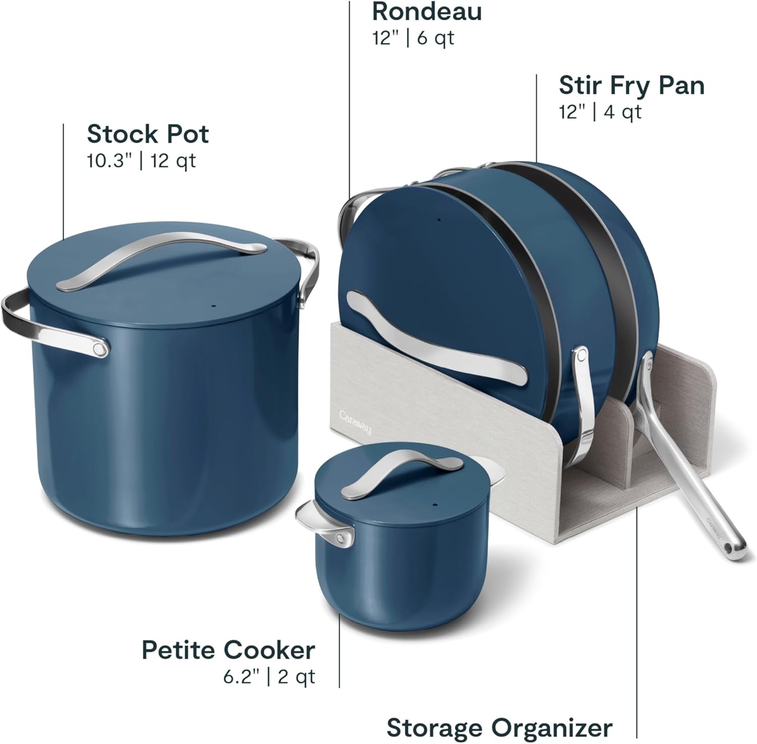 image:imageCaraway 31Piece Ceramic Cookware Bundle Fry Pans Saucepans Saut Pan Dutch Oven Petite Cooker Stir Fry Rondeau Stock Pot Grill amp Griddle Pans Roasting Pan Racks Organizers NavyNavy