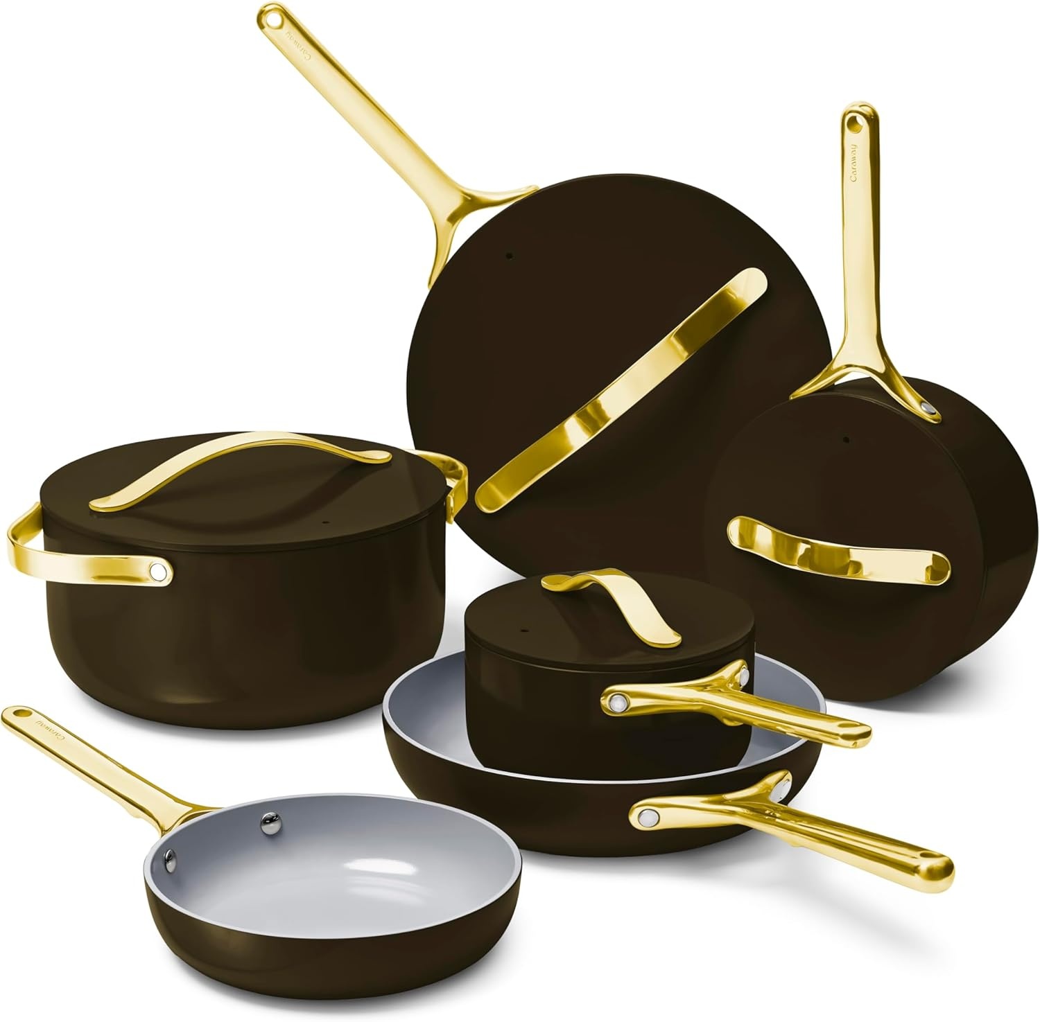 image:imageCaraway 31Piece Ceramic Cookware Bundle Fry Pans Saucepans Saut Pan Dutch Oven Petite Cooker Stir Fry Rondeau Stock Pot Grill amp Griddle Pans Roasting Pan Racks Organizers NavyBlack