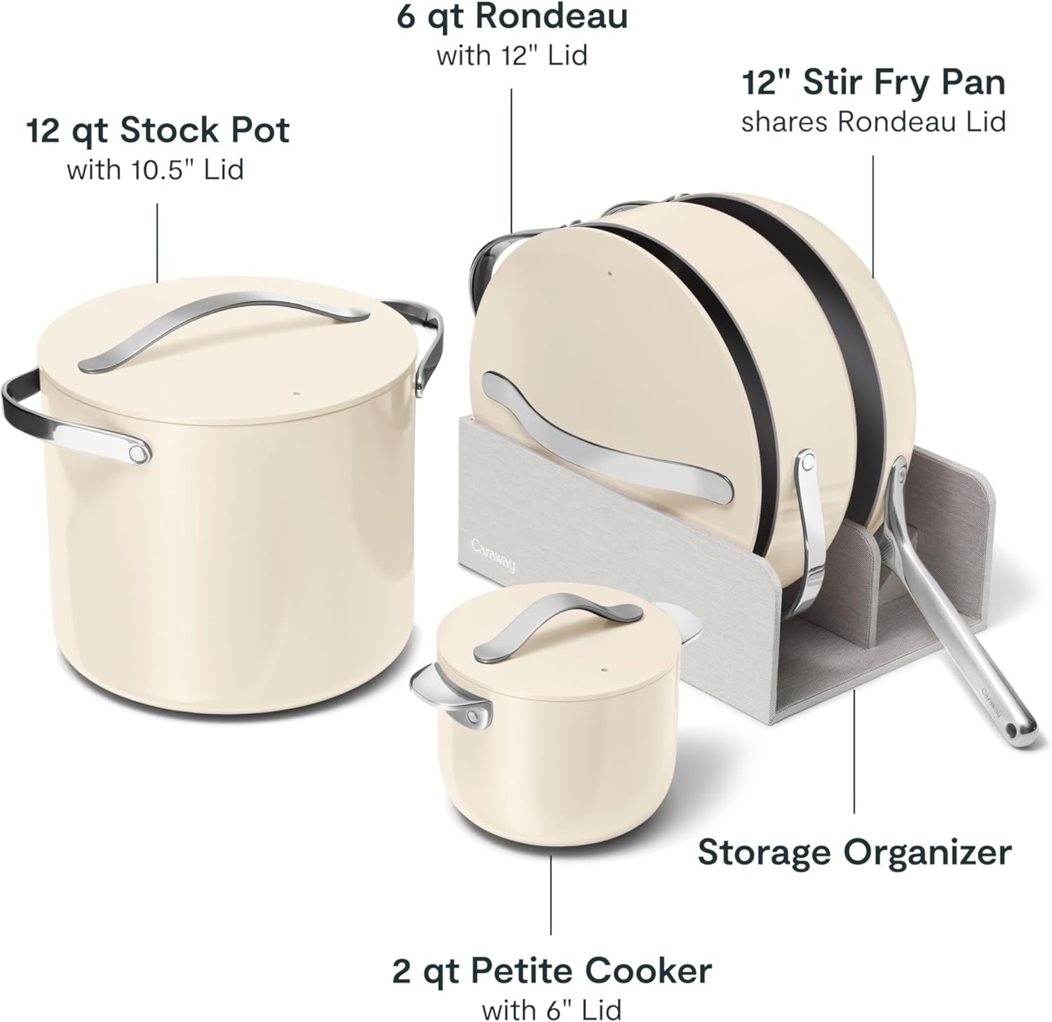 image:imageCaraway 31Piece Ceramic Cookware Bundle Fry Pans Saucepans Saut Pan Dutch Oven Petite Cooker Stir Fry Rondeau Stock Pot Grill amp Griddle Pans Roasting Pan Racks Organizers NavyCream