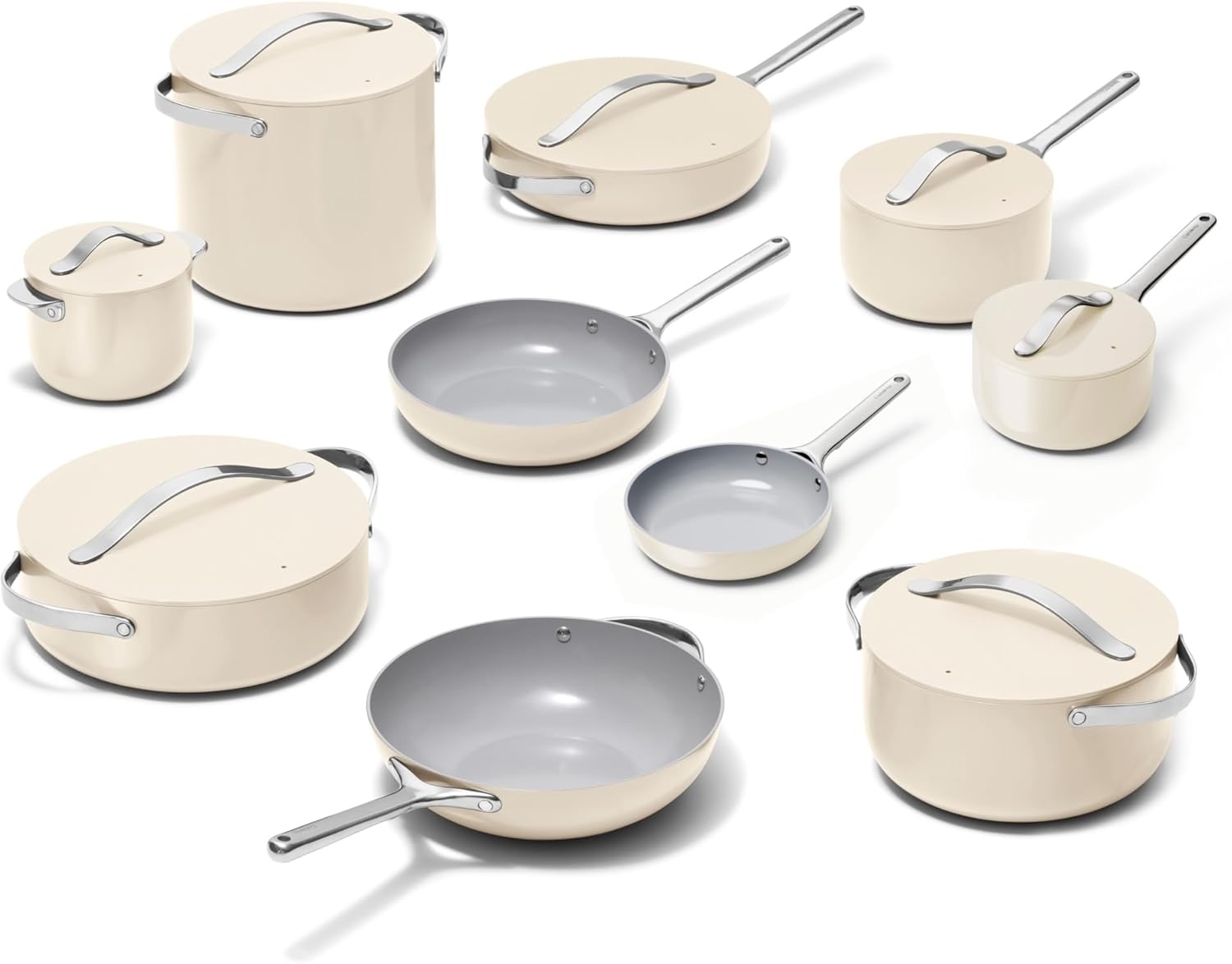 image:imageCaraway 31Piece Ceramic Cookware Bundle Fry Pans Saucepans Saut Pan Dutch Oven Petite Cooker Stir Fry Rondeau Stock Pot Grill amp Griddle Pans Roasting Pan Racks Organizers NavyCream