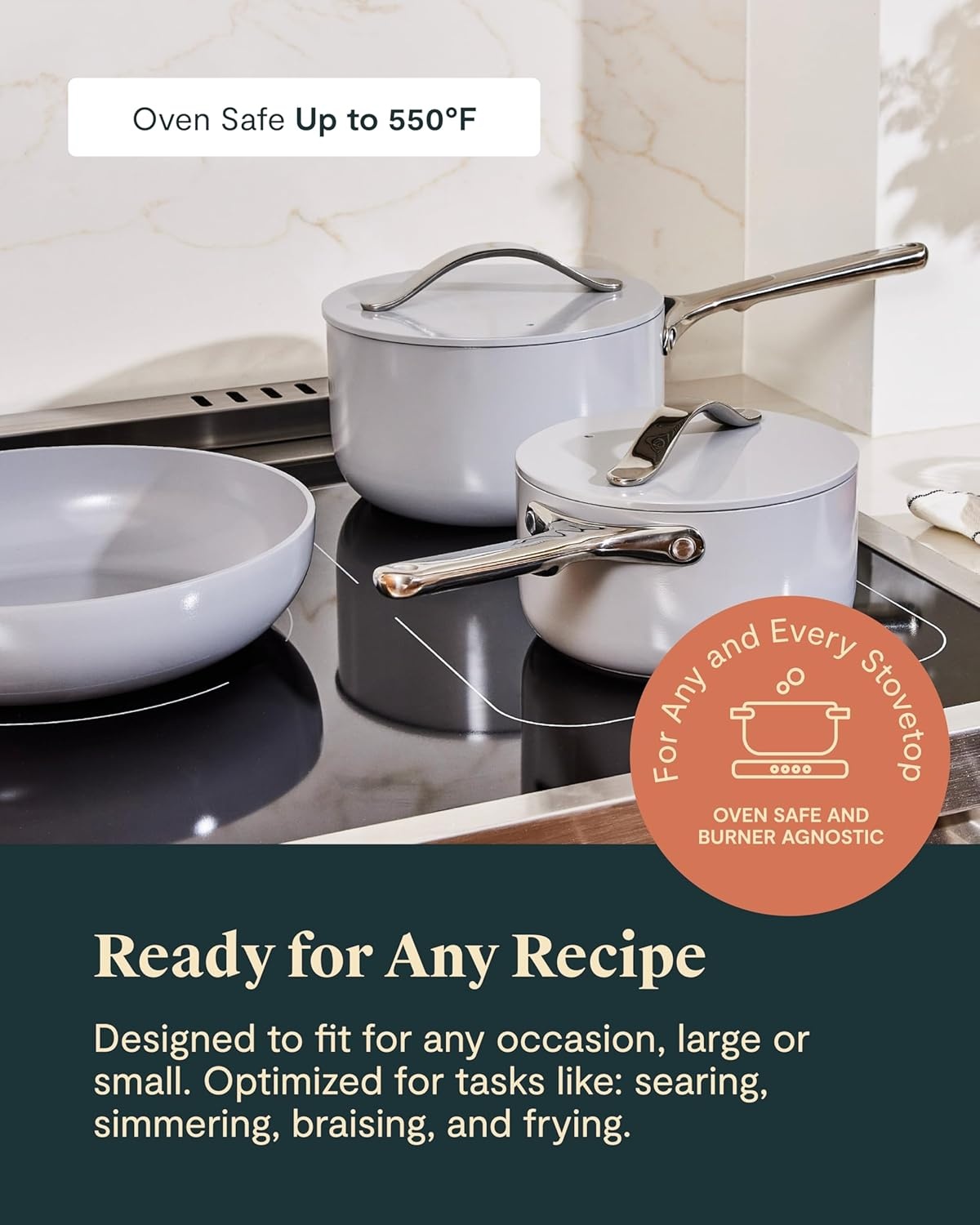 image:imageCaraway 31Piece Ceramic Cookware Bundle Fry Pans Saucepans Saut Pan Dutch Oven Petite Cooker Stir Fry Rondeau Stock Pot Grill amp Griddle Pans Roasting Pan Racks Organizers NavyMarigold
