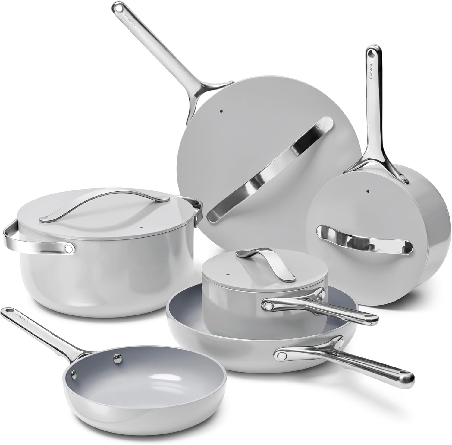 image:imageCaraway 31Piece Ceramic Cookware Bundle Fry Pans Saucepans Saut Pan Dutch Oven Petite Cooker Stir Fry Rondeau Stock Pot Grill amp Griddle Pans Roasting Pan Racks Organizers NavyGray