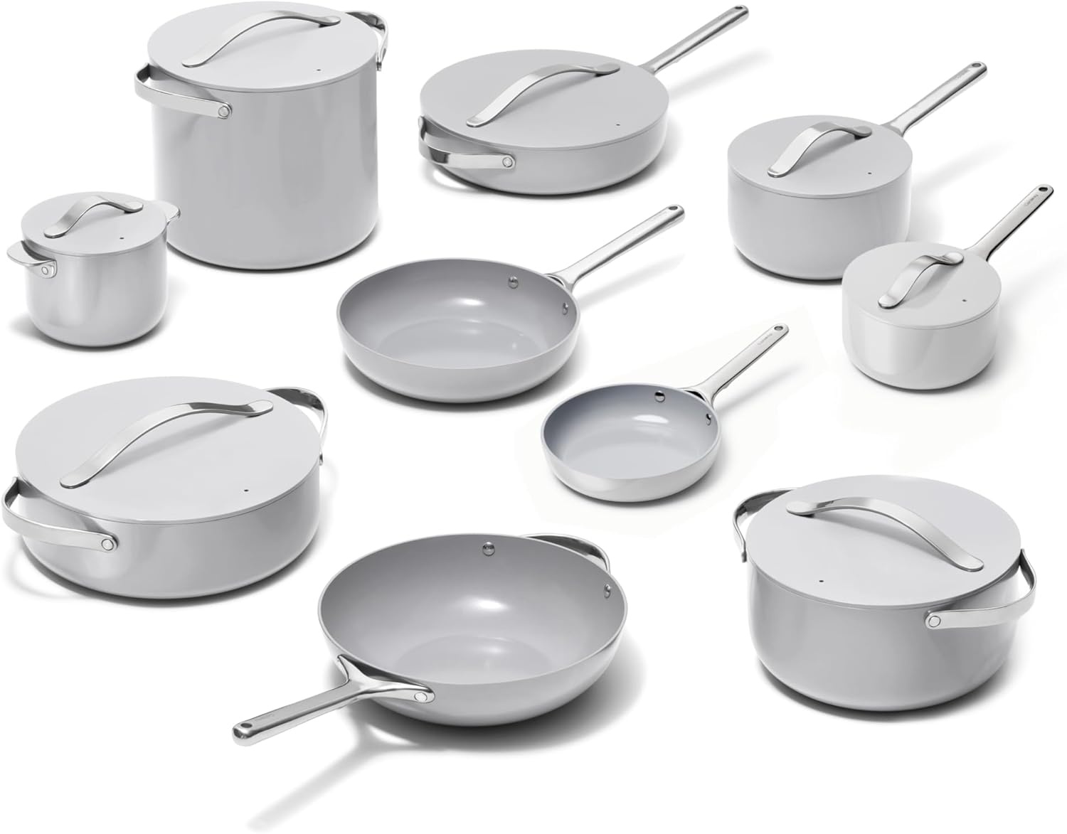 image:imageCaraway 31Piece Ceramic Cookware Bundle Fry Pans Saucepans Saut Pan Dutch Oven Petite Cooker Stir Fry Rondeau Stock Pot Grill amp Griddle Pans Roasting Pan Racks Organizers NavyGray