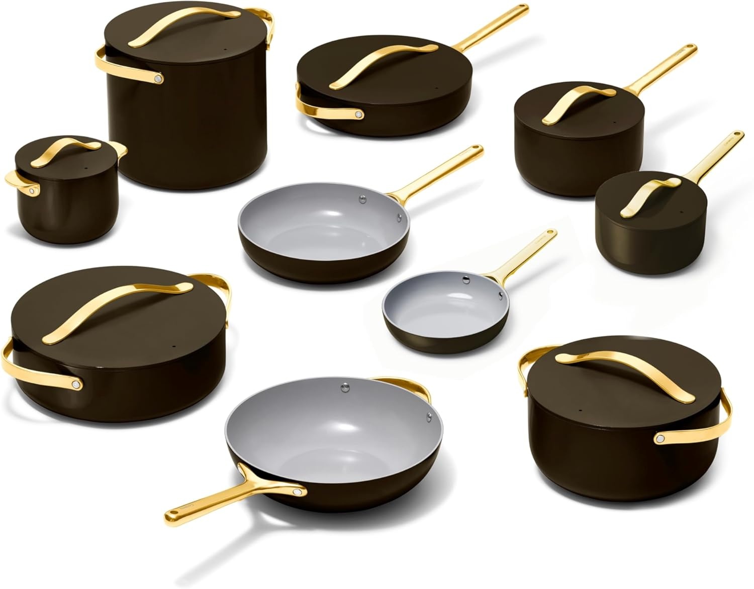 image:imageCaraway 31Piece Ceramic Cookware Bundle Fry Pans Saucepans Saut Pan Dutch Oven Petite Cooker Stir Fry Rondeau Stock Pot Grill amp Griddle Pans Roasting Pan Racks Organizers NavyBlack