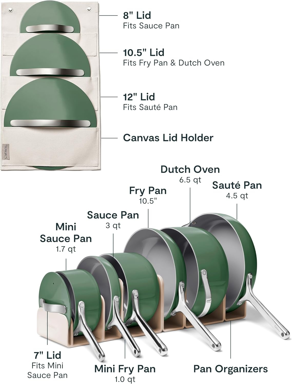 image:imageCaraway 31Piece Ceramic Cookware Bundle Fry Pans Saucepans Saut Pan Dutch Oven Petite Cooker Stir Fry Rondeau Stock Pot Grill amp Griddle Pans Roasting Pan Racks Organizers NavySage