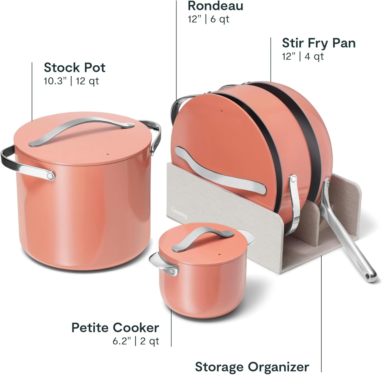 image:imageCaraway 31Piece Ceramic Cookware Bundle Fry Pans Saucepans Saut Pan Dutch Oven Petite Cooker Stir Fry Rondeau Stock Pot Grill amp Griddle Pans Roasting Pan Racks Organizers NavyPerracotta