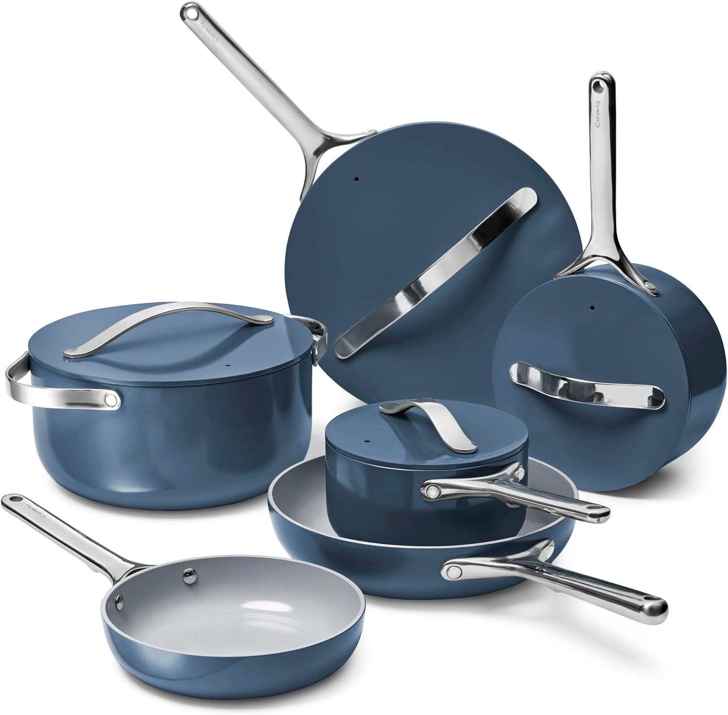 image:imageCaraway 31Piece Ceramic Cookware Bundle Fry Pans Saucepans Saut Pan Dutch Oven Petite Cooker Stir Fry Rondeau Stock Pot Grill amp Griddle Pans Roasting Pan Racks Organizers NavyNavy