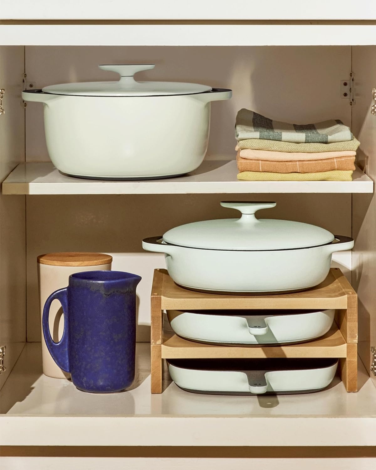 image:imageCaraway 8Piece Enameled Cast Iron Set 105 Skillet Grill Pan 35 qt Braiser Pan 65 qt Dutch Oven with Lid and Organizers NonToxic 3Layer Enamel Coating No Seasoning Required Dark NavyRust