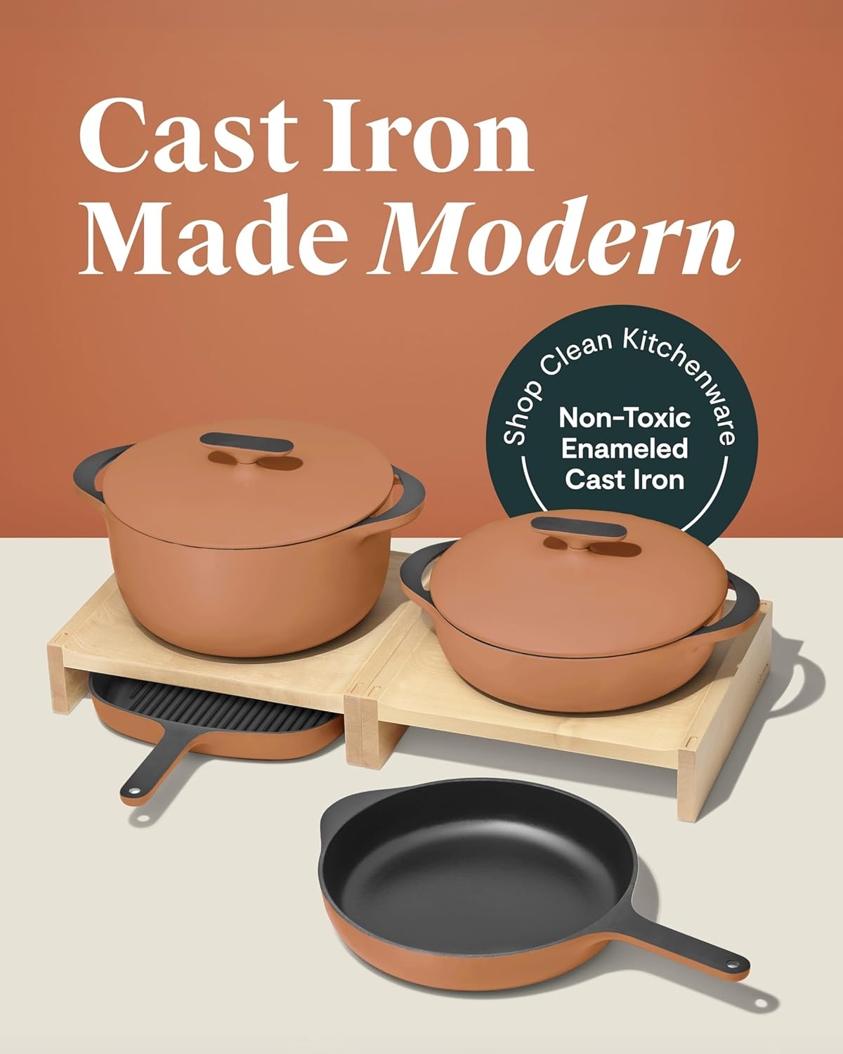 image:imageCaraway 8Piece Enameled Cast Iron Set 105 Skillet Grill Pan 35 qt Braiser Pan 65 qt Dutch Oven with Lid and Organizers NonToxic 3Layer Enamel Coating No Seasoning Required Dark NavyRust