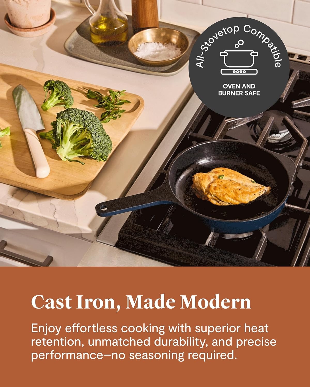 image:imageCaraway 8Piece Enameled Cast Iron Set 105 Skillet Grill Pan 35 qt Braiser Pan 65 qt Dutch Oven with Lid and Organizers NonToxic 3Layer Enamel Coating No Seasoning Required Dark NavyRust