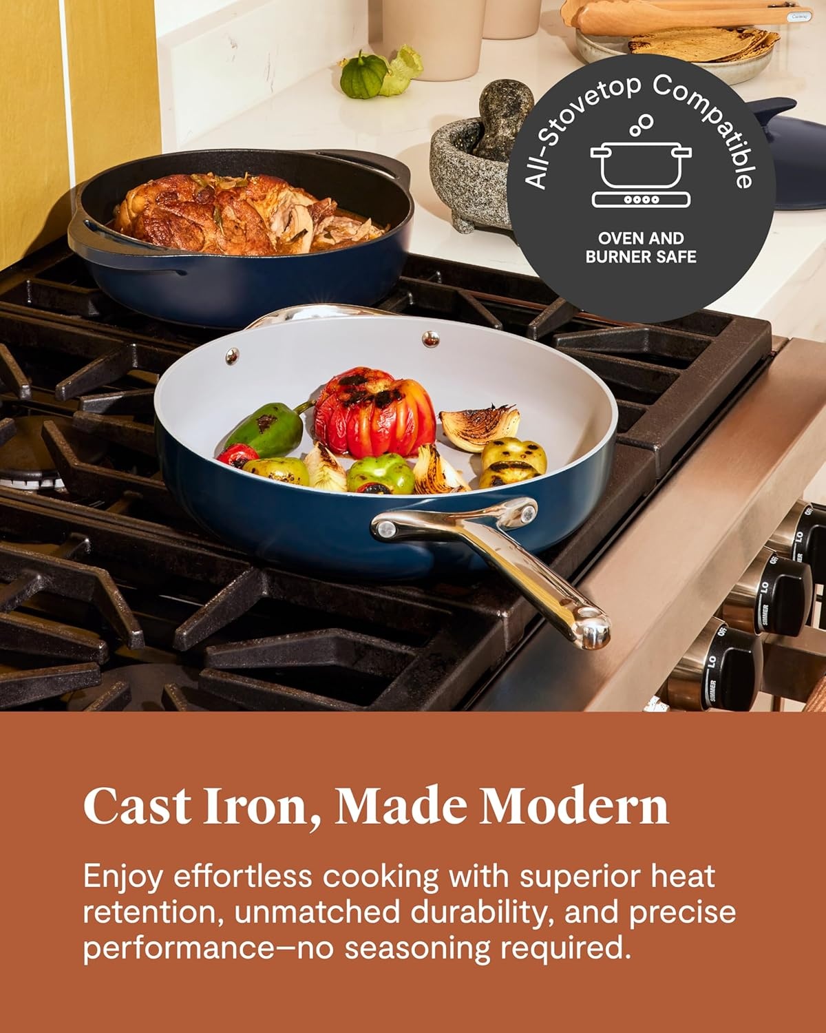 image:imageCaraway Enameled Cast Iron Bundle 8 Mini Skillet 18 qt Sauce Pan with Lid amp Storage Organizer Durable NonToxic Cookware for Stovetop amp Oven No Seasoning Required CreamGray