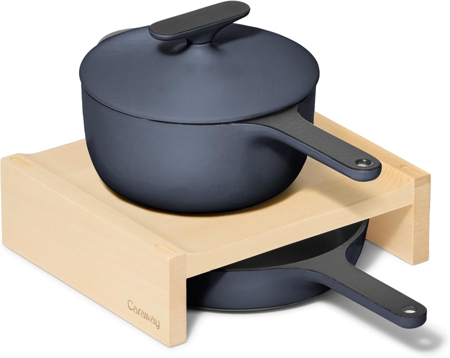 image:imageCaraway Enameled Cast Iron Bundle 8 Mini Skillet 18 qt Sauce Pan with Lid amp Storage Organizer Durable NonToxic Cookware for Stovetop amp Oven No Seasoning Required CreamMidnight Blue