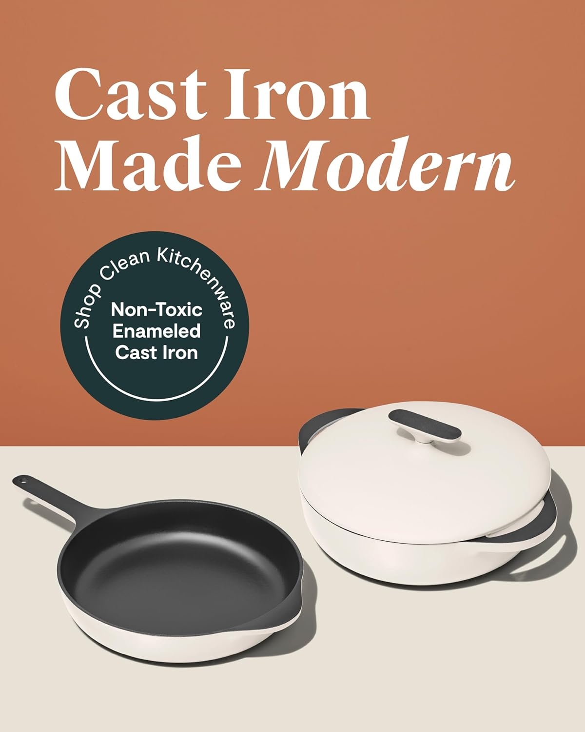 image:imageCaraway Enameled Cast Iron Bundle 8 Mini Skillet 18 qt Sauce Pan with Lid amp Storage Organizer Durable NonToxic Cookware for Stovetop amp Oven No Seasoning Required CreamCream