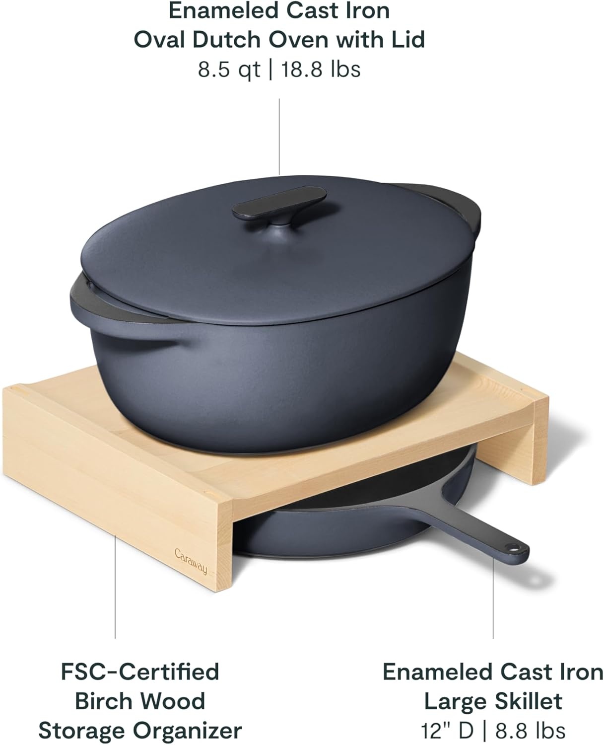 image:imageCaraway Enameled Cast Iron Bundle 8 Mini Skillet 18 qt Sauce Pan with Lid amp Storage Organizer Durable NonToxic Cookware for Stovetop amp Oven No Seasoning Required CreamMidnight Blue