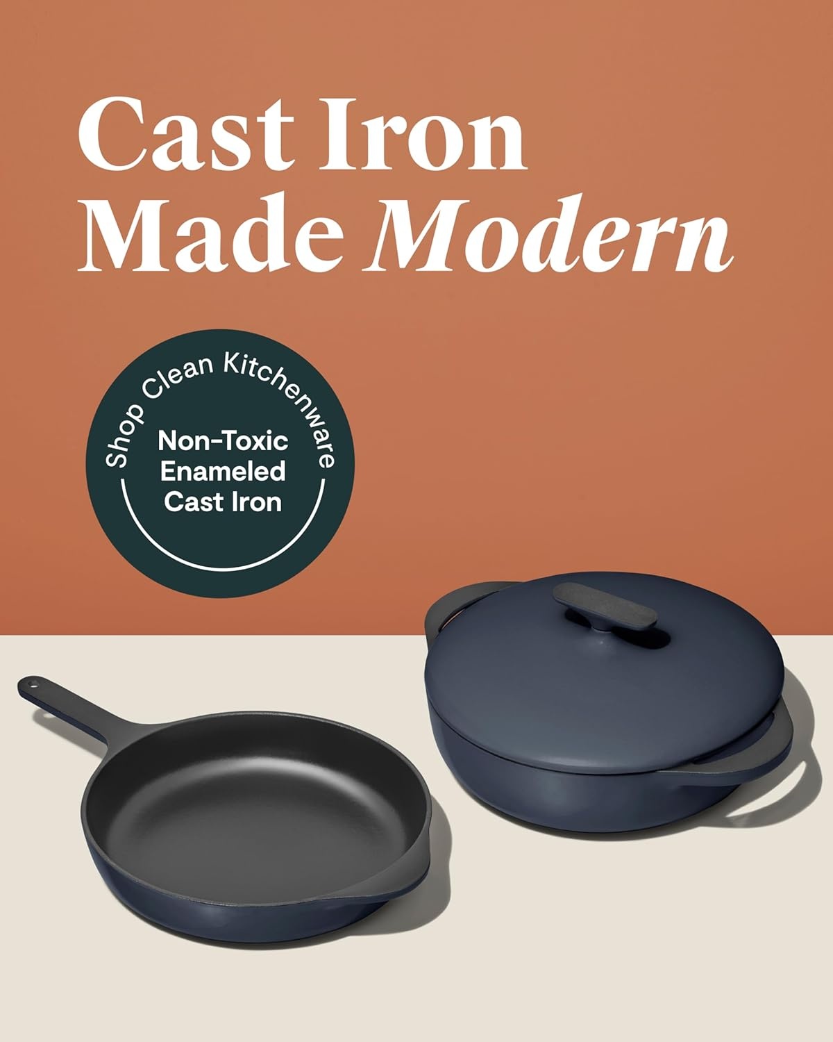 image:imageCaraway Enameled Cast Iron Bundle 8 Mini Skillet 18 qt Sauce Pan with Lid amp Storage Organizer Durable NonToxic Cookware for Stovetop amp Oven No Seasoning Required CreamMidnight Blue
