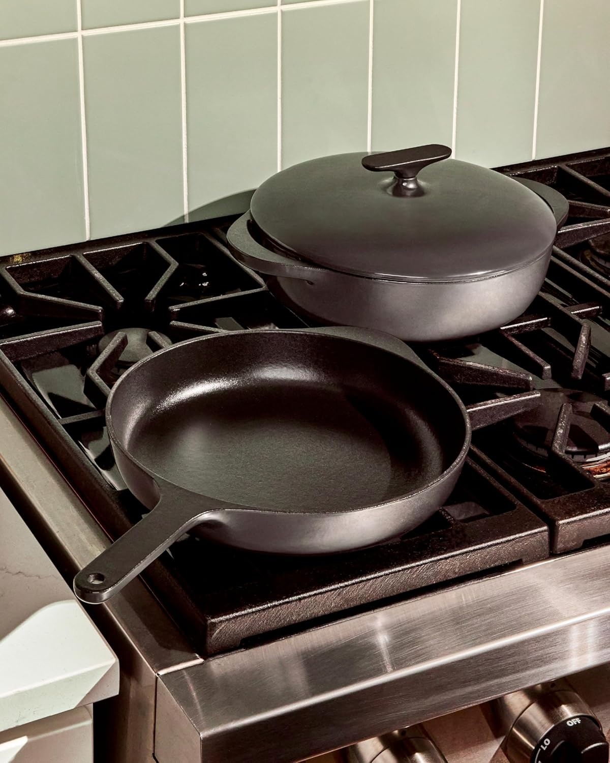 image:imageCaraway Enameled Cast Iron Bundle 8 Mini Skillet 18 qt Sauce Pan with Lid amp Storage Organizer Durable NonToxic Cookware for Stovetop amp Oven No Seasoning Required CreamMidnight Blue
