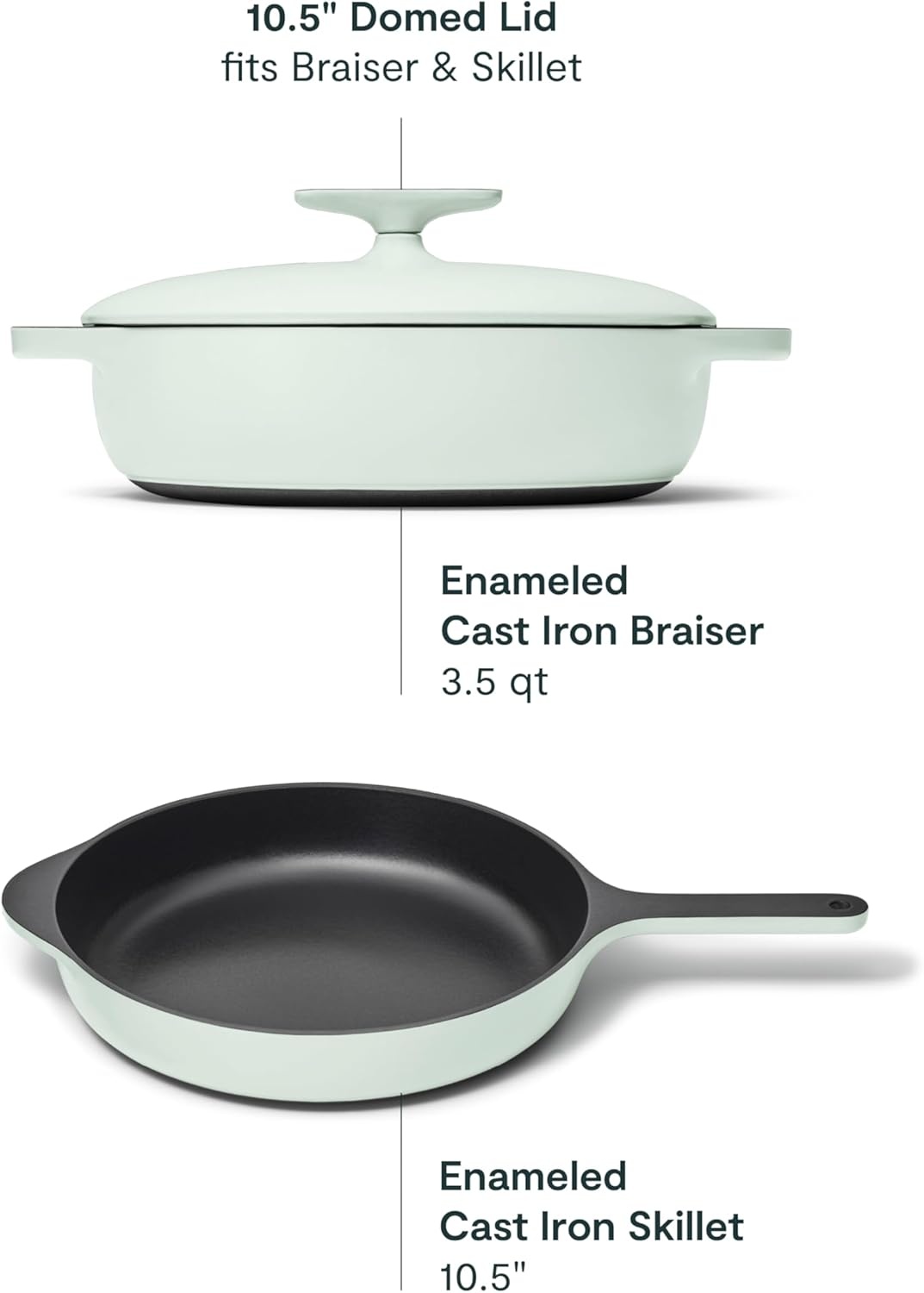 image:imageCaraway Enameled Cast Iron Bundle 8 Mini Skillet 18 qt Sauce Pan with Lid amp Storage Organizer Durable NonToxic Cookware for Stovetop amp Oven No Seasoning Required CreamLight Mist