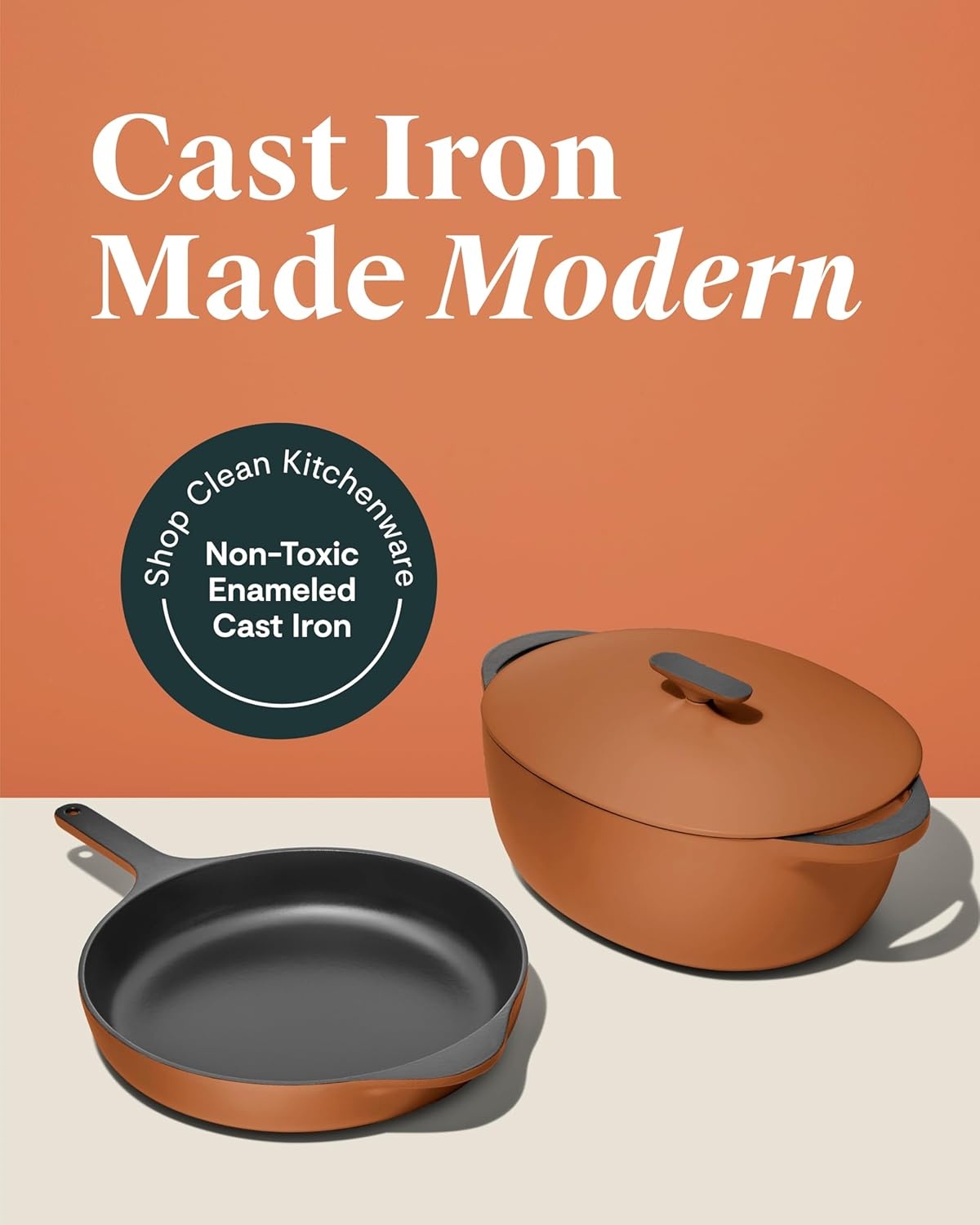 image:imageCaraway Enameled Cast Iron Bundle 8 Mini Skillet 18 qt Sauce Pan with Lid amp Storage Organizer Durable NonToxic Cookware for Stovetop amp Oven No Seasoning Required CreamRust