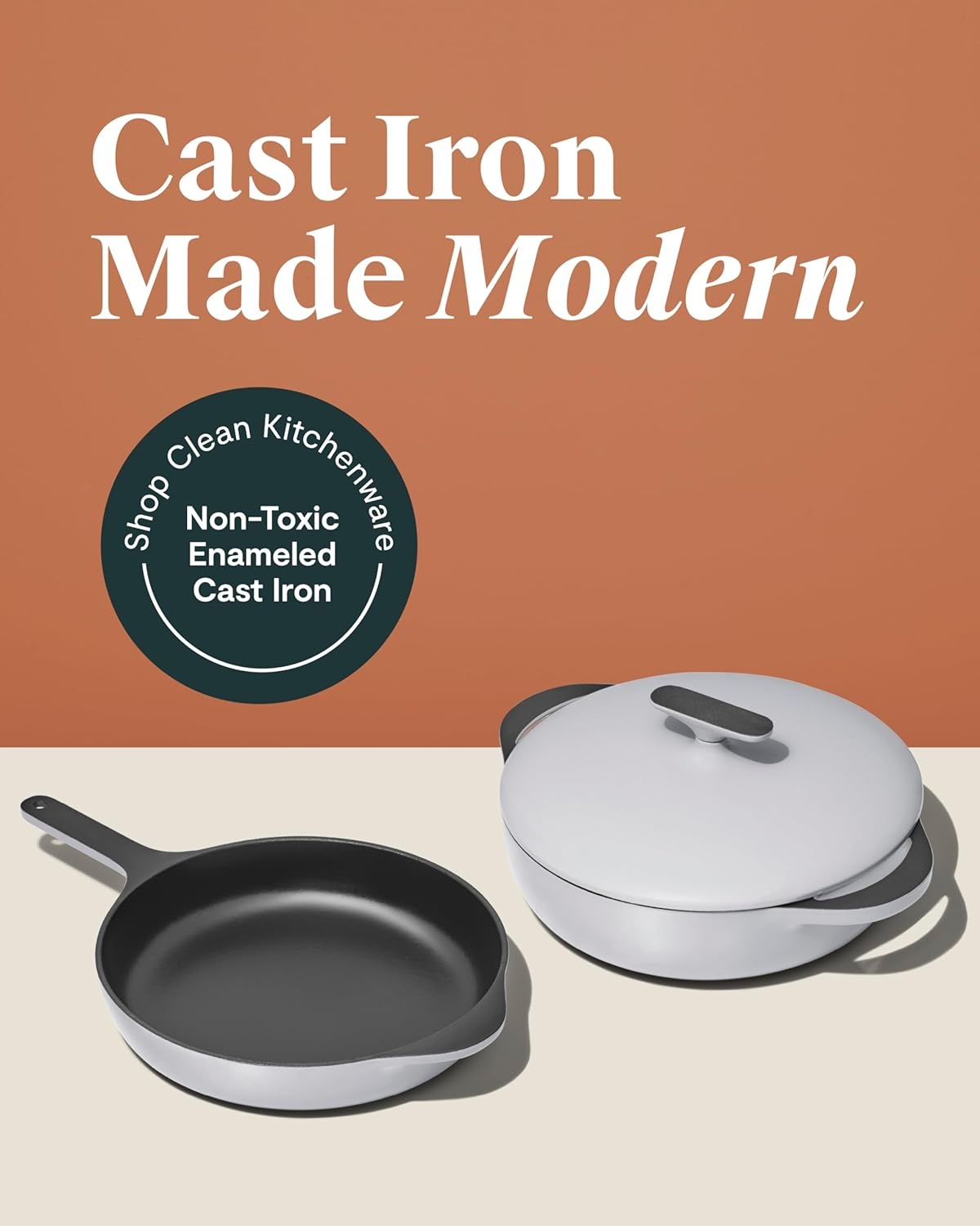 image:imageCaraway Enameled Cast Iron Bundle 8 Mini Skillet 18 qt Sauce Pan with Lid amp Storage Organizer Durable NonToxic Cookware for Stovetop amp Oven No Seasoning Required CreamGray