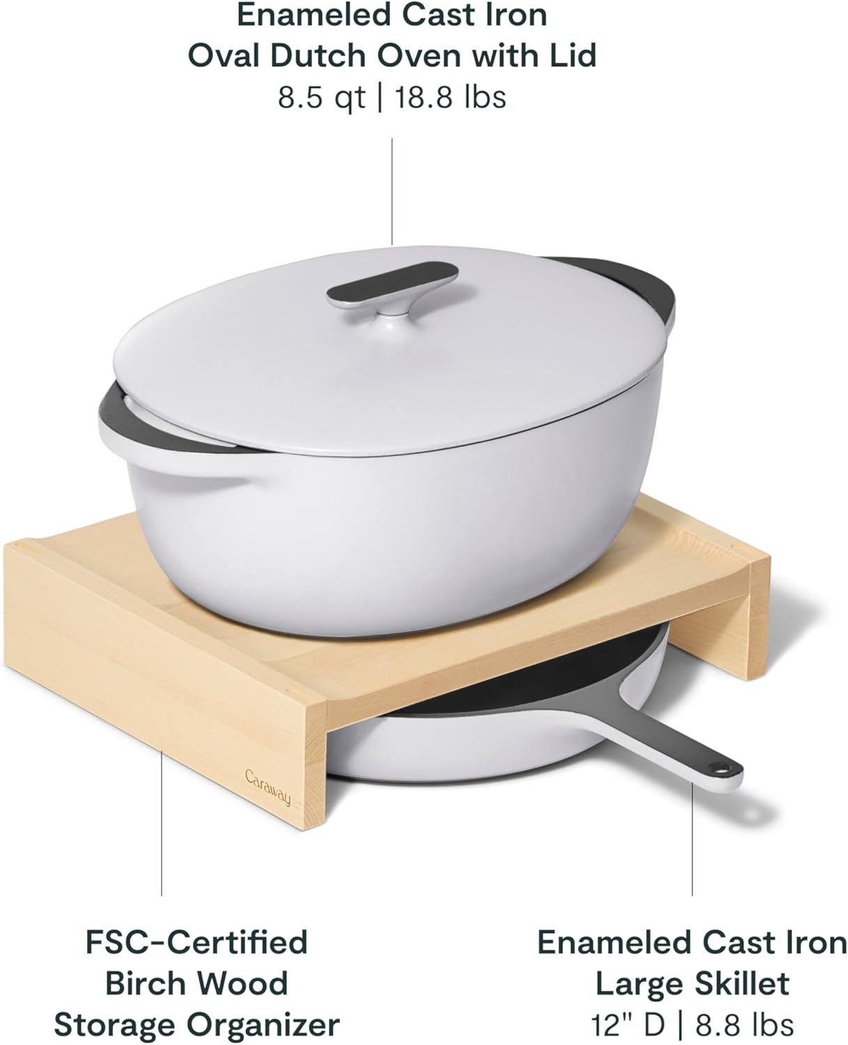 image:imageCaraway Enameled Cast Iron Bundle 8 Mini Skillet 18 qt Sauce Pan with Lid amp Storage Organizer Durable NonToxic Cookware for Stovetop amp Oven No Seasoning Required CreamGray