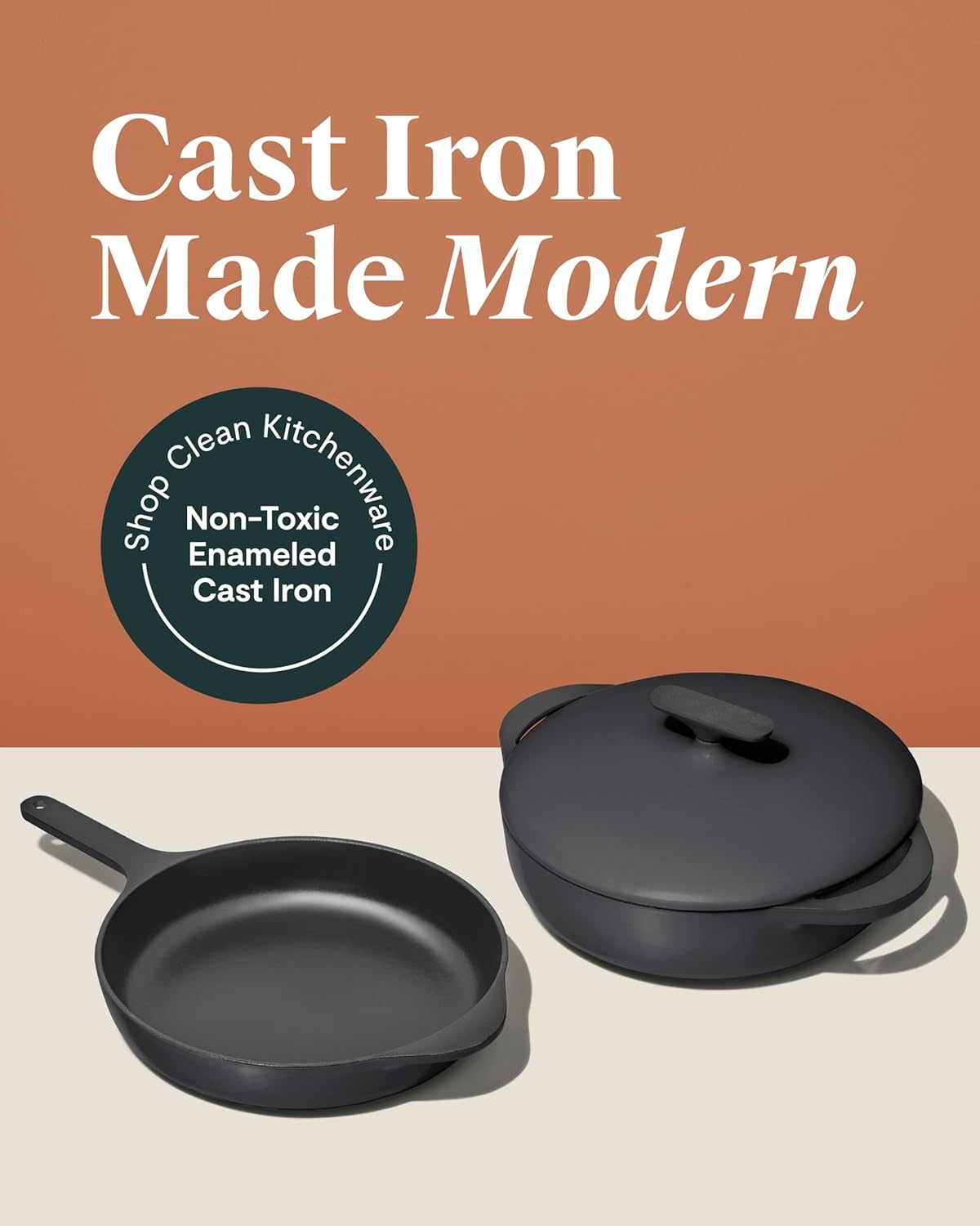 image:imageCaraway Enameled Cast Iron Bundle 8 Mini Skillet 18 qt Sauce Pan with Lid amp Storage Organizer Durable NonToxic Cookware for Stovetop amp Oven No Seasoning Required CreamCharcoal
